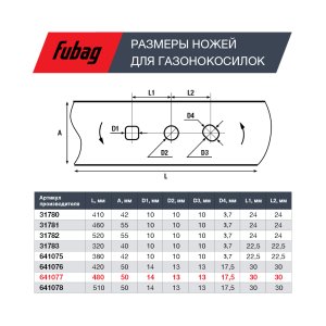 Нож для аккумуляторных газонокосилок FUBAG 48 см в Улан-Удэ фото
